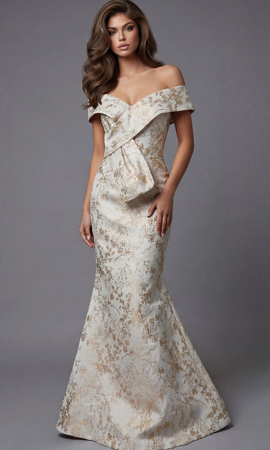 Jovani 47392 - Fold-Over Neckline Brocade Mermaid Gown