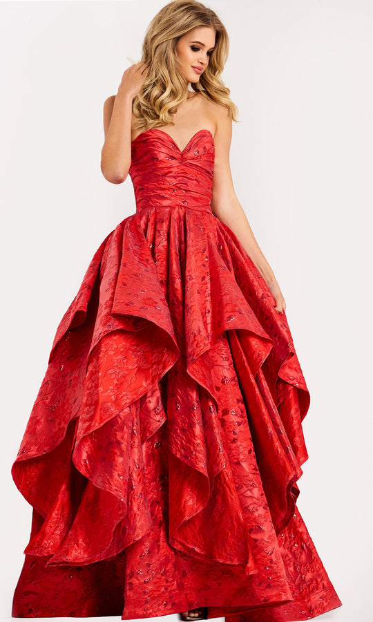 Jovani 47394 - Textured Jacquard Ruffle Ballgown