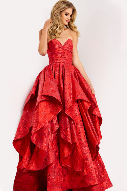 Jovani 47394 - Textured Jacquard Ruffle Ballgown