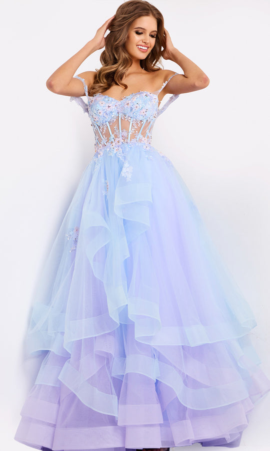 Jovani 47427 - Off Shoulder Floral Layered Ballgown