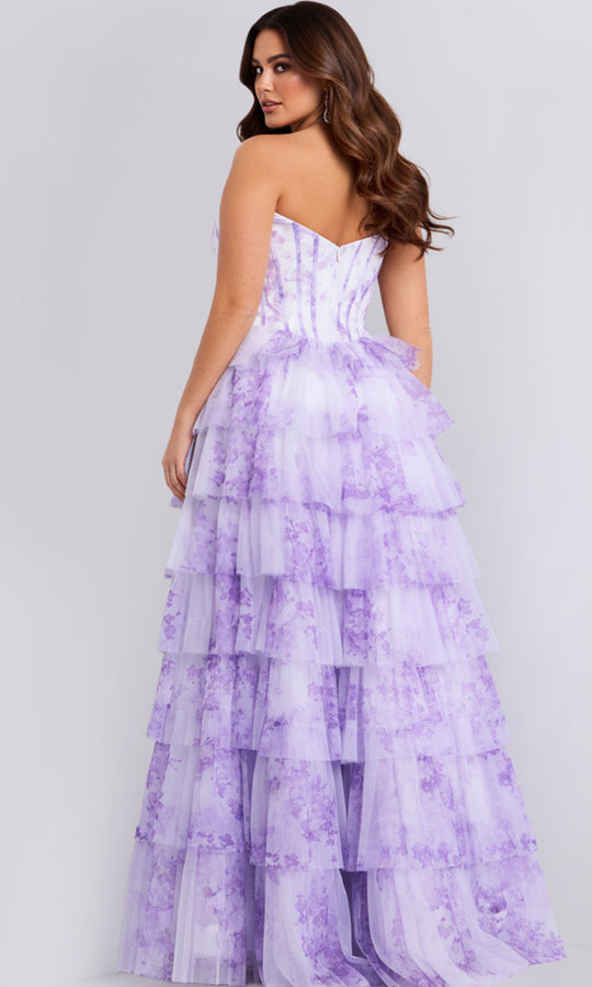Jovani 47440 - Floral Print Tulle Tiered Ballgown