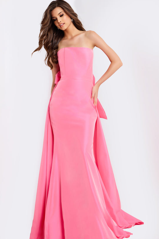 Jovani 47495 - Oversized Bow Straight Neck Satin Gown