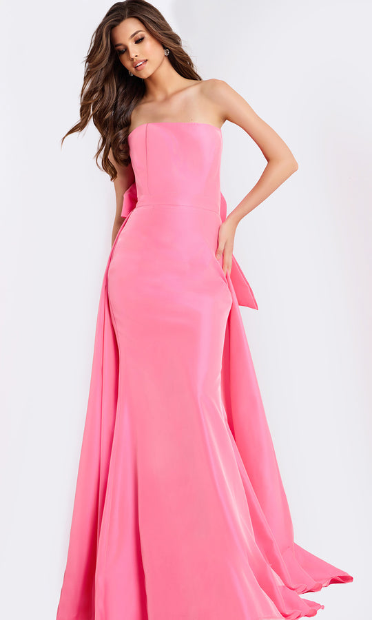 Jovani 47495 - Oversized Bow Straight Neck Satin Gown