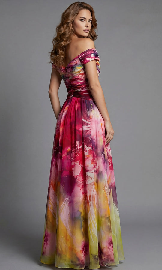 Jovani 47499 - Printed A-Line Gown with Ruched Bodice