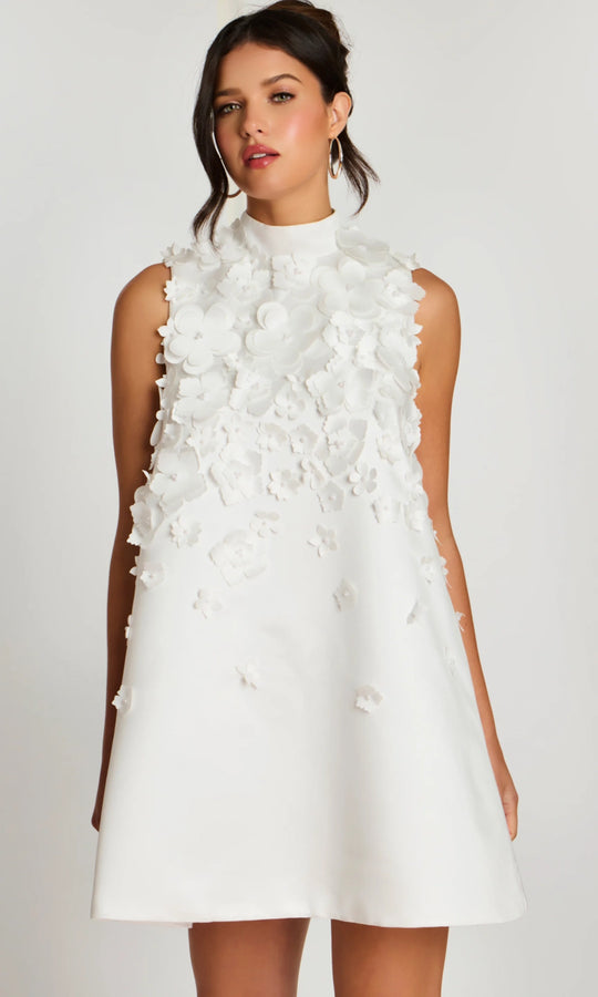 Jovani 47572 - Floral Applique High Neck Mini Dress