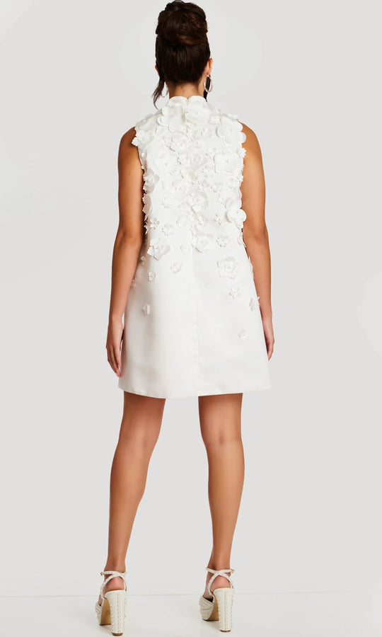 Jovani 47572 - Floral Applique High Neck Mini Dress
