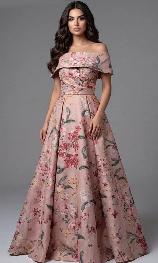 Jovani 47629 - Buttoned Back Floral Print Ballgown