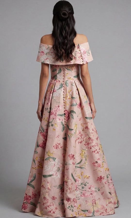 Jovani 47629 - Buttoned Back Floral Print Ballgown