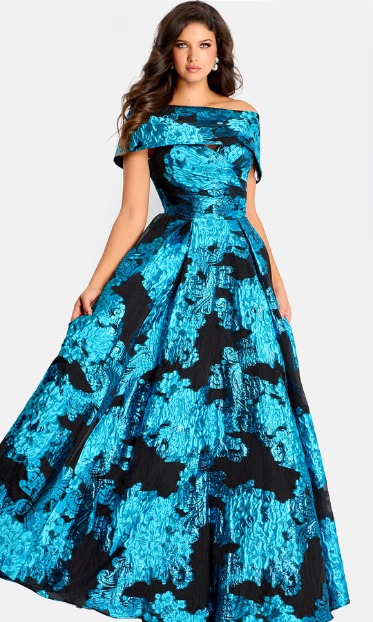 Jovani 47630 - Metallic Jacquard Pleated A-Line Gown