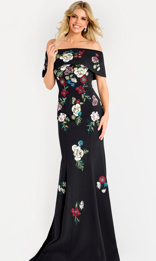 Jovani 47636 - Floral Beaded Strapless Gown with Seam Detail