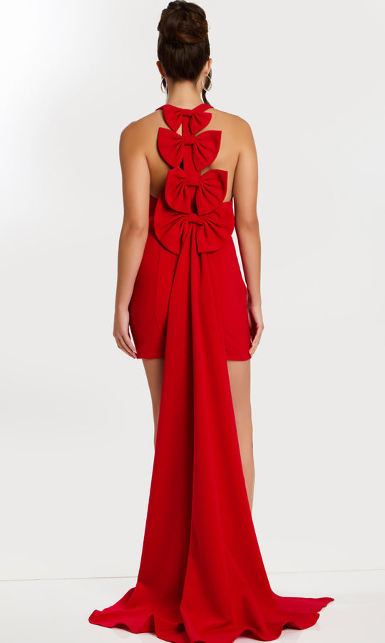 Jovani 47637 - Halter V-Neck Mini Dress with Bows