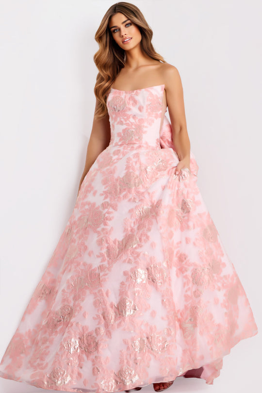 Jovani 47702 - Floral Jacquard Scoop Neck Ballgown