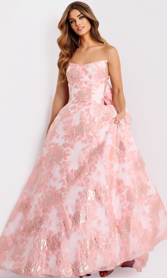 Jovani 47702 - Floral Jacquard Scoop Neck Ballgown