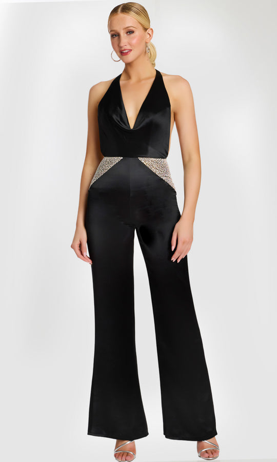 Jovani 47720 - Crystal Waist Wide Leg Jumpsuit