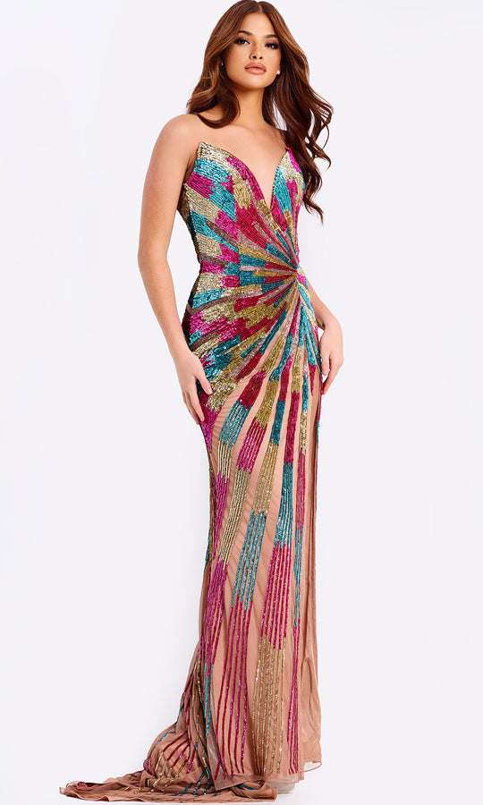 Jovani 47832 - Sheath Skirt Multicolor Sequin Prom Gown