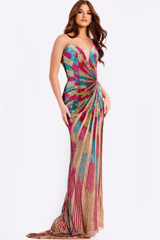 Jovani 47832 - Sheath Skirt Multicolor Sequin Prom Gown