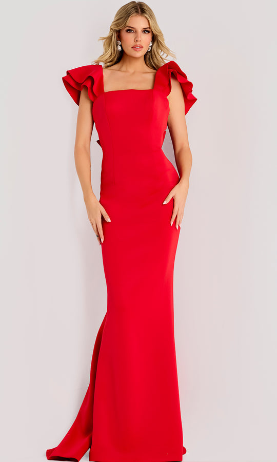 Jovani 47844 - Ruffled Cap Sleeve Sheath Evening Gown