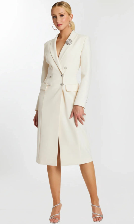 Jovani 47886 - Blazer Tea-Length Dress with Rose Brooch