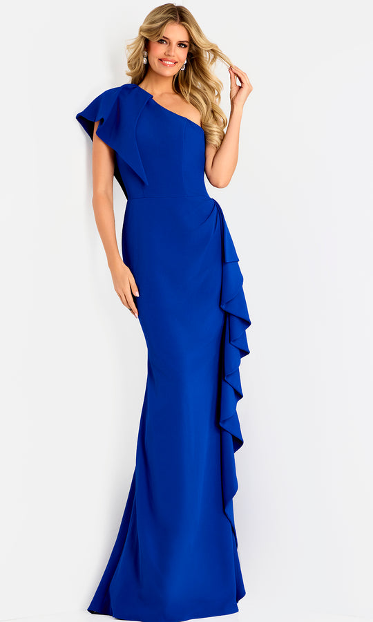 Jovani 48002 - One Shoulder Ruffle Crepe Evening Gown