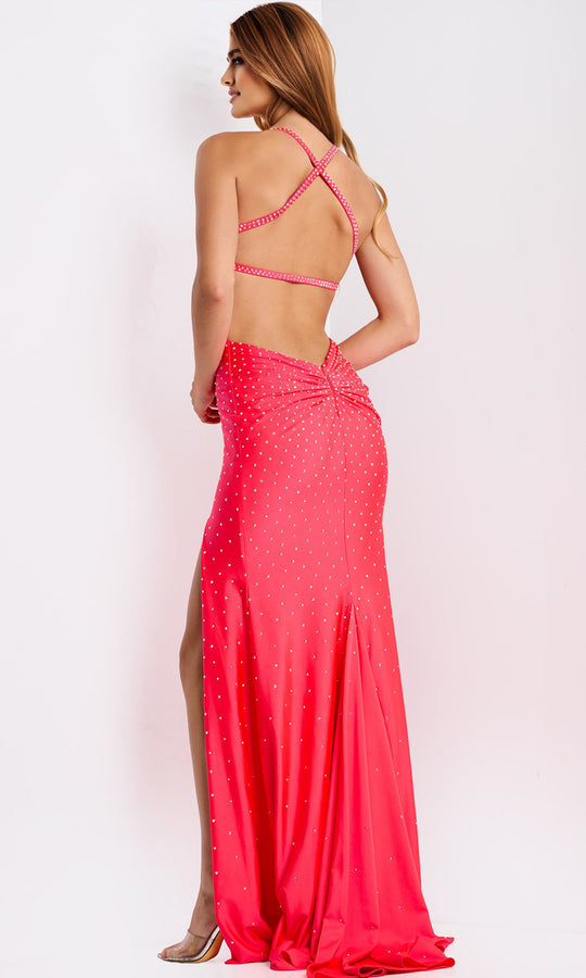 Jovani 48070 - Rhinestone Jersey Prom Gown with Crisscross Back
