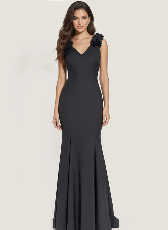 Jovani 48120 - Floral Shoulder V-Neckline Long Gown