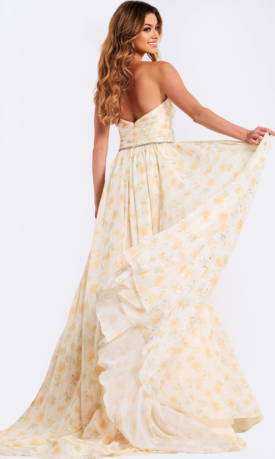 Jovani 48139 - Floral Chiffon Plunging A-Line Dress