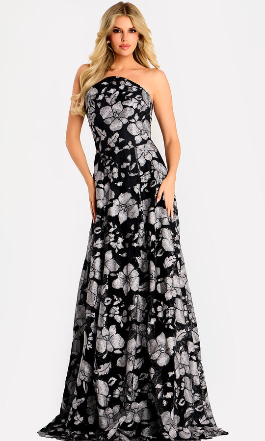 Jovani 48175 - Floral Pattern Strapless Neck Long Gown