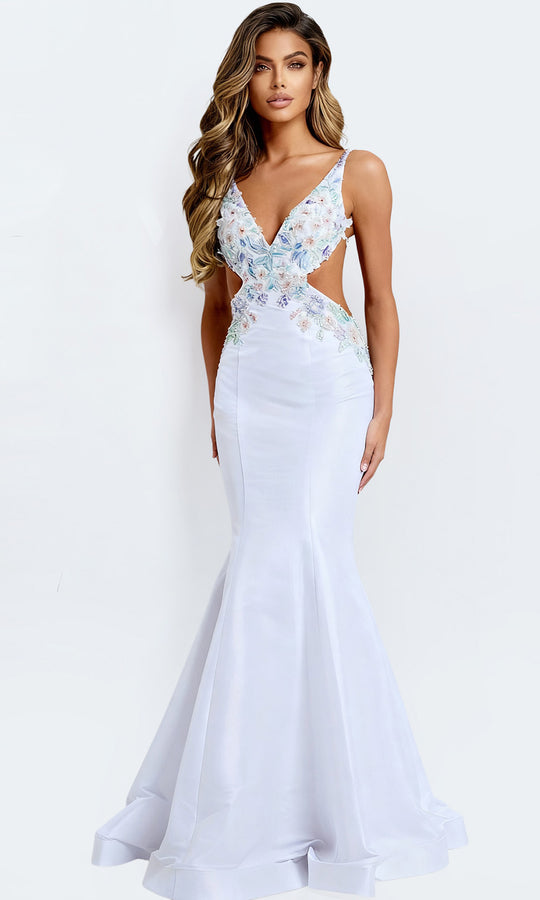 Jovani 48176 - Mermaid Beaded Floral Sleeveless Gown