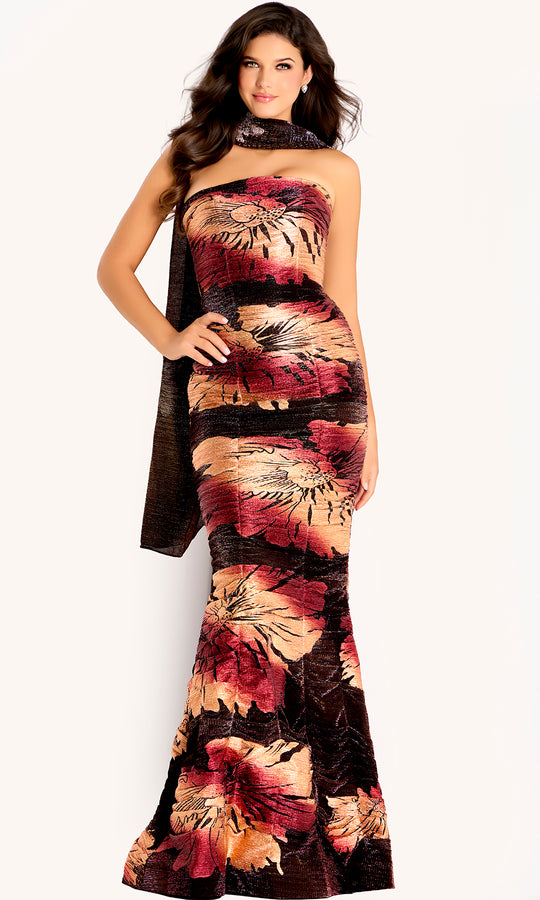 Jovani 48178 - Burnout Velvet Mermaid Strapless Gown