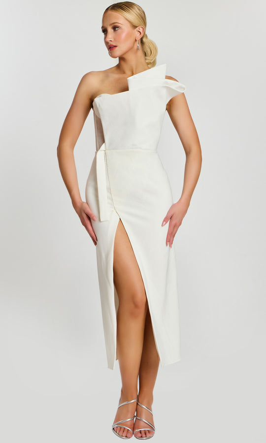 Jovani 48205 - One Shoulder Midi Dress with Front Slit