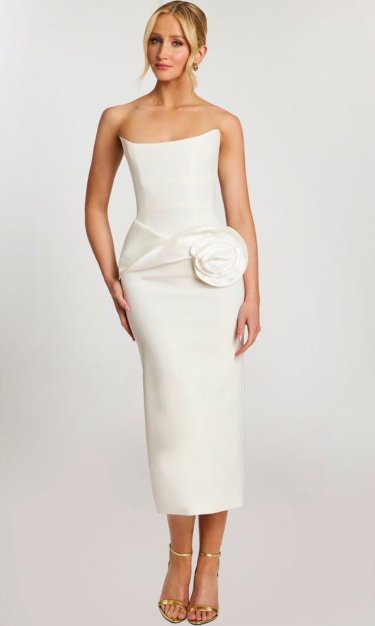 Jovani 48208 - Strapless Midi Dress with Rose Detail