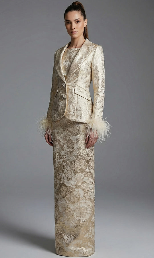 Jovani 48224 - Brocade Jacket Column Skirt Evening Gown