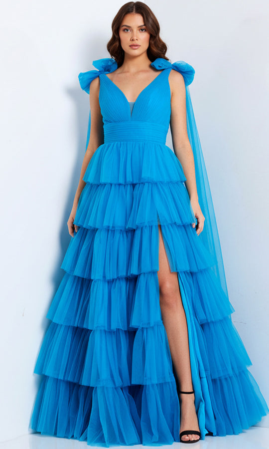Jovani 48288 - Tiered Tulle Gown with Bow Straps