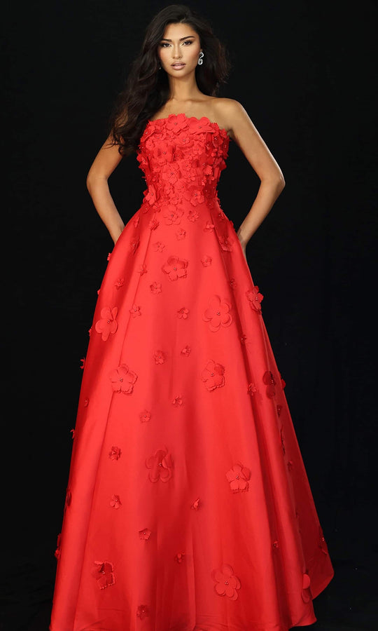 Jovani 48444 - Strapless 3D Floral Evening Gown