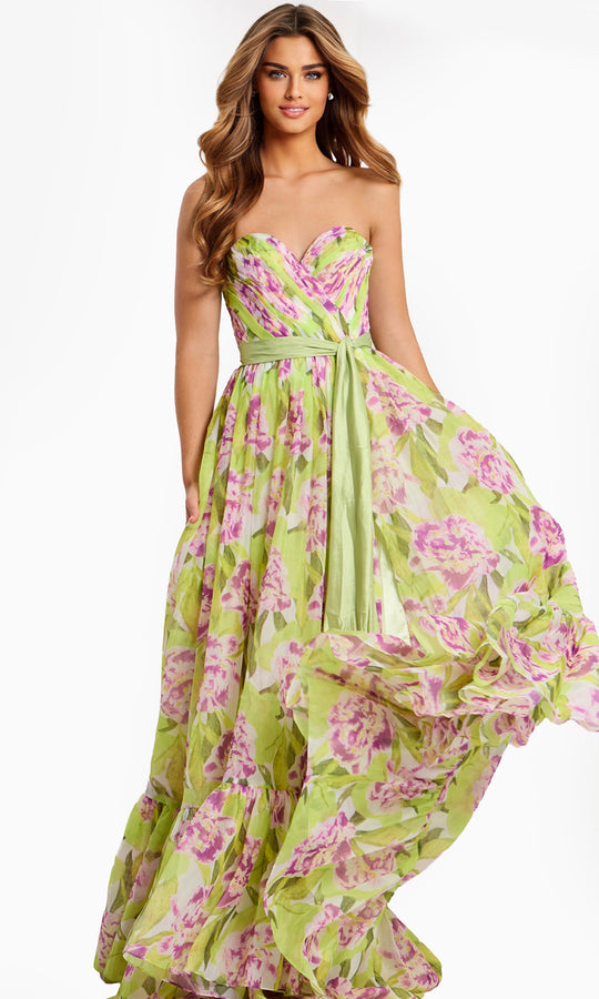 Jovani 48468 - Satin Bow Sweetheart Floral Dress