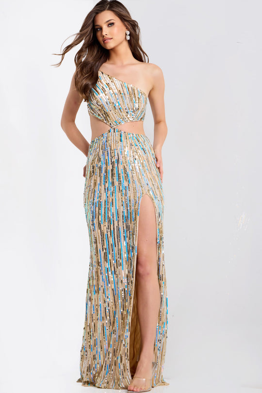 Jovani 48526 - One Shoulder Sequin Cutout Dress