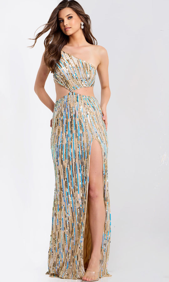 Jovani 48526 - One Shoulder Sequin Cutout Dress