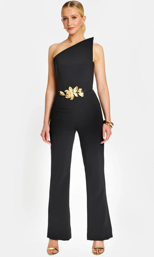 Jovani 48659 - Embellished Belt Asymmetric Strapless Jumpsuit