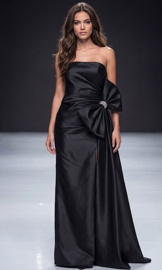 Jovani 48676 - Oversized Bow Straight Neckline Satin Gown