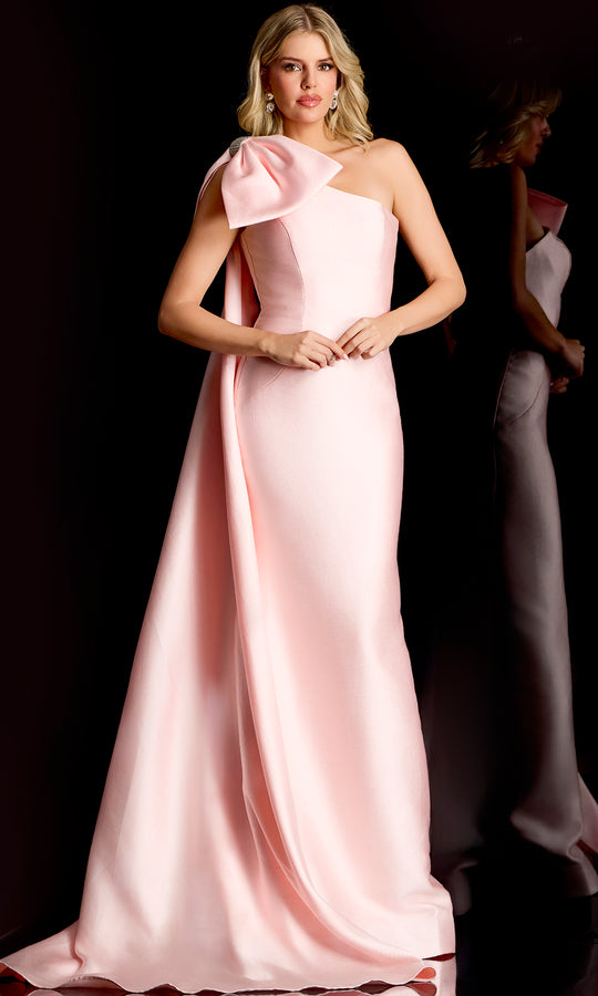 Jovani 48677 - Draped Shoulder Cape Satin Evening Gown