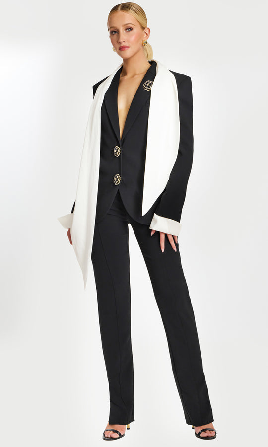 Jovani 48680 - Draped Scarf Pantsuit with Decorative Buttons