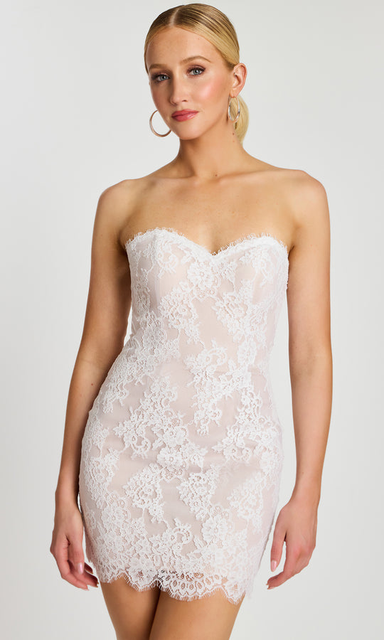 Jovani 48689 - Strapless Sweetheart Lace Mini Dress