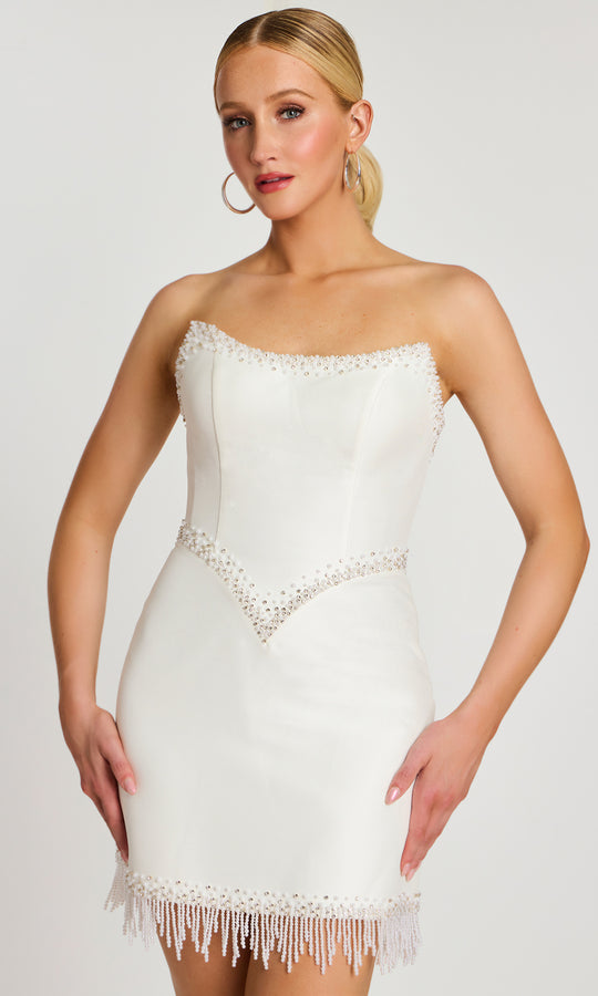 Jovani 48787 - Scoop Neckline Beaded Fringe Mini Dress
