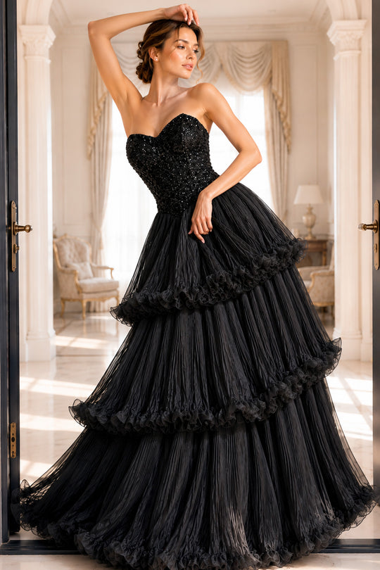 Jovani 48948 - Sweetheart Basque Waist Tiered Ballgown