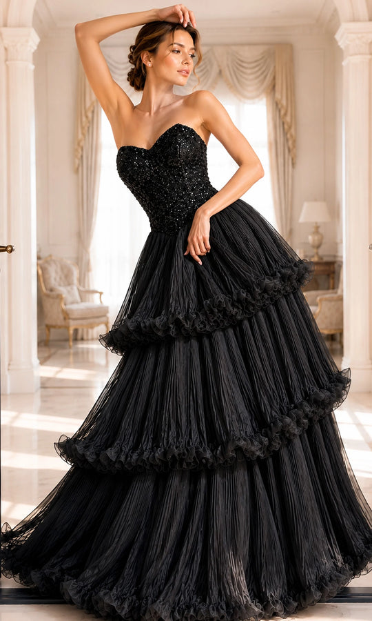 Jovani 48948 - Sweetheart Basque Waist Tiered Ballgown