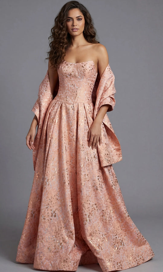 Jovani 49001 - Textured Metallic Basque Ballgown