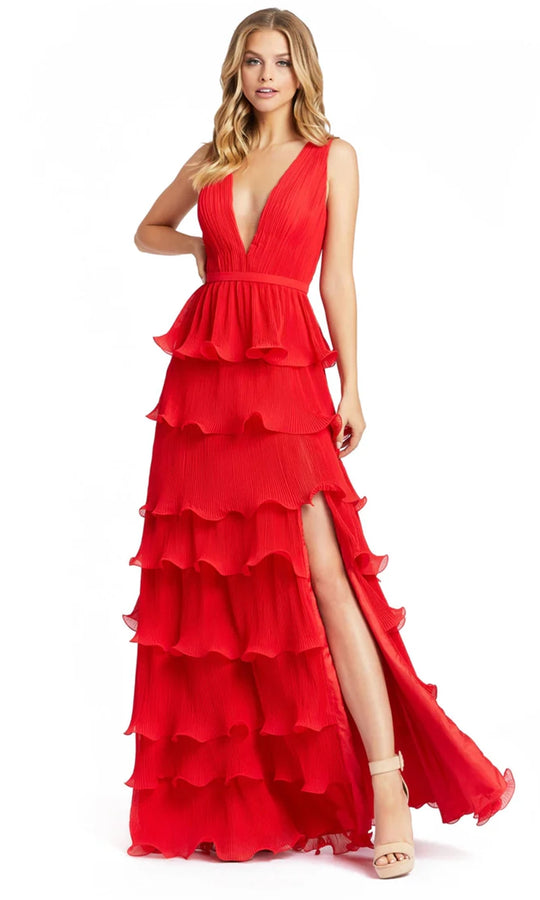 Ieena Duggal - 49054I Tiered Plunging V-Neck A-Line Dress