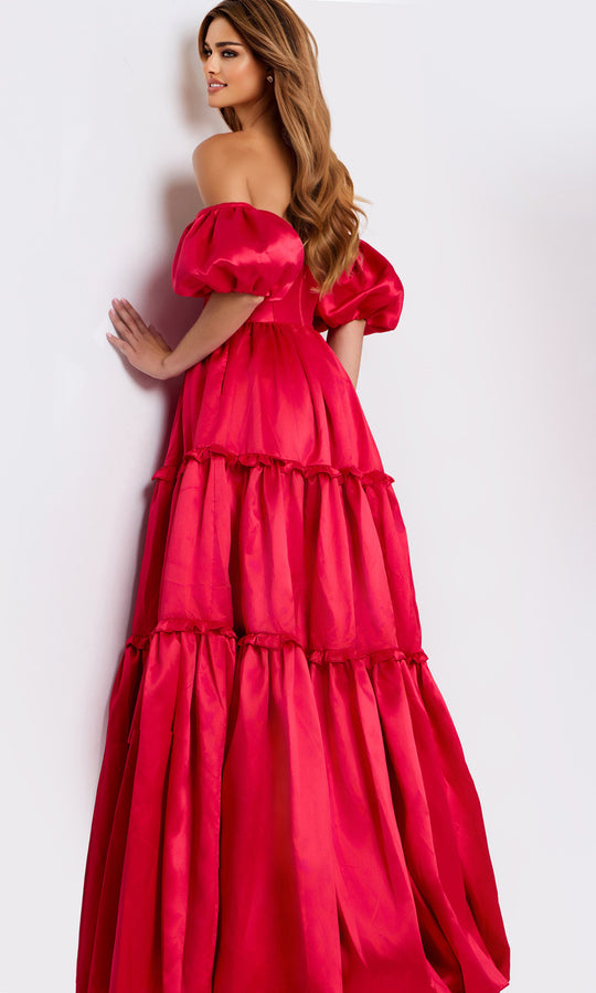 Jovani 49055 - Puff Off Shoulder Sleeve Tiered Ballgown