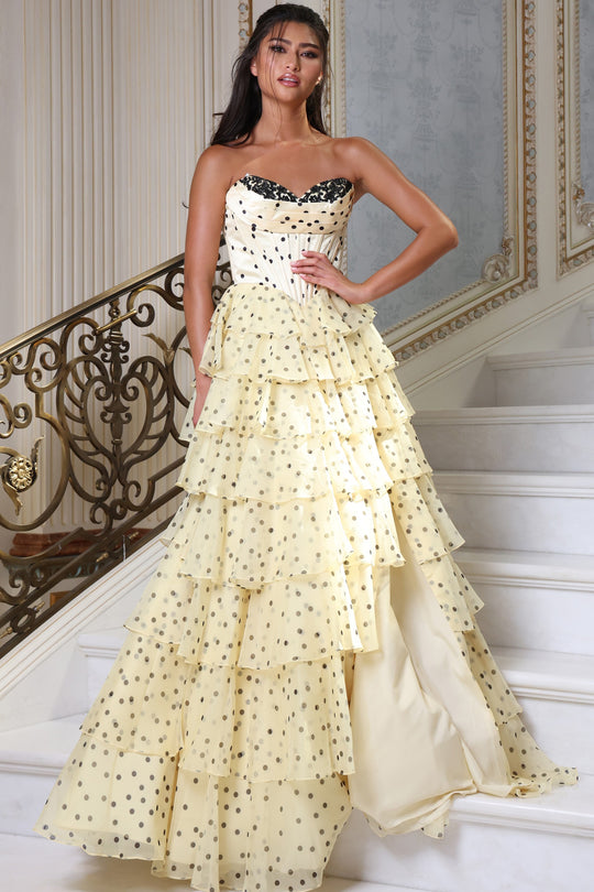 Jovani 49087 - Sweetheart Polka Dot Ruffle Prom Dress