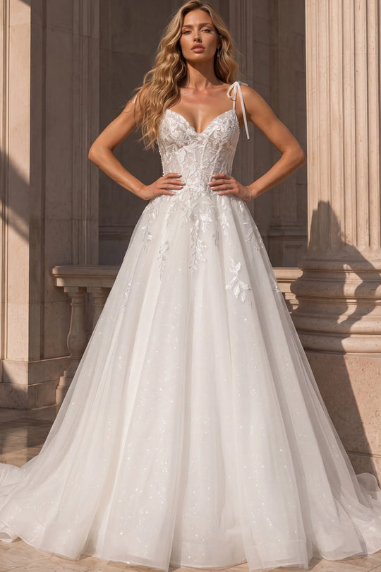 Jovani 49092 - Spaghetti Strap A-Line Gown with Lace Applique